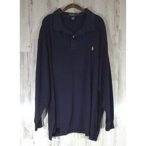 Polo Ralph Lauren Long Sleeve Polo Shirt 3XB Navy Blue Yellow Pony Preppy READ